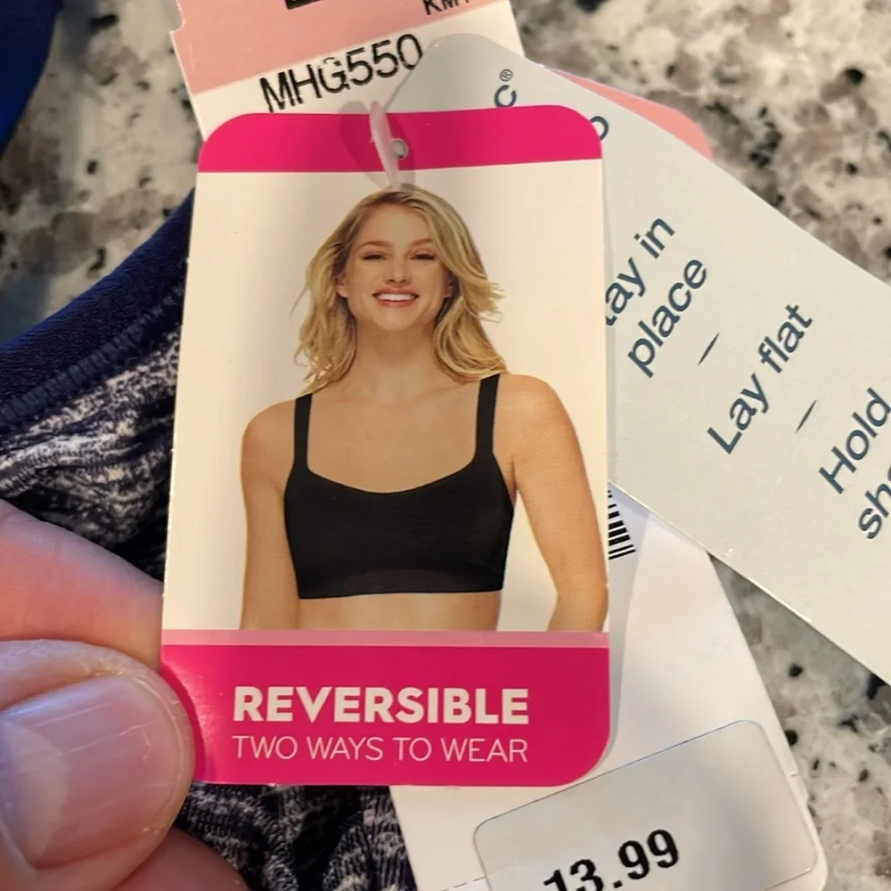 Hanes Navy Sports Bra, reversible bralette, no clasp no cups, NWT, sz Large - Picture 3 of 7